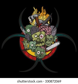 Vector illustration. Hand drawing. The zombie apocalypse. Color illustration on a black background.