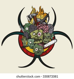 Vector illustration. Hand drawing. The zombie apocalypse. Color illustration on a beige background.
