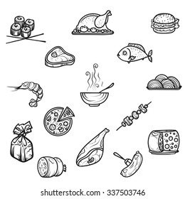 Vector illustration. Hand drawing.Icons products on a white background.
