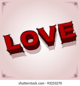 Vector illustration of hand drawn 3D letter "Love"