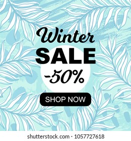 Vector illustration, hand drawn abstract background with floral pattern. Winter sale banner.