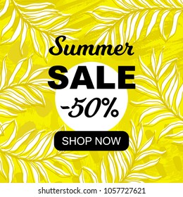Vector illustration, hand drawn abstract background with floral pattern. Summer sale banner.