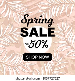 Vector illustration, hand drawn abstract background with floral pattern. Spring sale banner.
