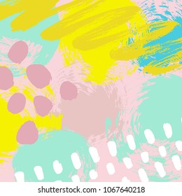 Vector illustration, hand drawn abstract background with paint blots, spots, dots and lines with space for text.