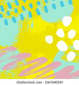 Vector illustration, hand drawn abstract background with paint blots, spots, dots and lines with space for text.