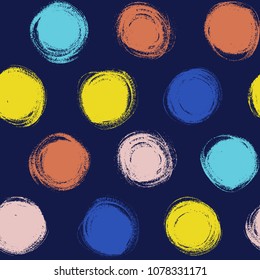 Vector illustration, hand drawn abstract fashion seamless pattern with paint texture. Polka dot pattern.