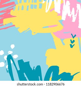 Vector illustration, hand drawn abstract background with paint blots, spots, dots and lines with space for text.