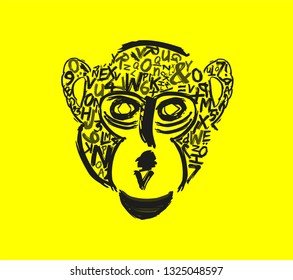 Vector illustration Hand drawn Abstract Gothic calligraphy. Monkey portrait vector - Vector
