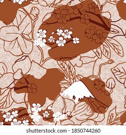 Vector illustration hand drawn. Abstract modern cherry  collage with various of exotic plants and geometrical shapes. Contemporary floral illustration for fabric design, poster, t-shirts.