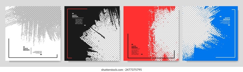 Vector illustration. Hand drawn abstract color frame set. Ink brush strokes mess. Design for social media, blog post story, photography overlay, web banner. Paint splatter