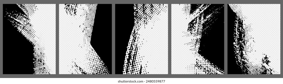 Vector illustration. Hand drawn abstract black overlay set. Ink brush strokes mess. Design for poster, invitation, gift card, coupon, book cover, photography overlay, web banner. Retro paint splatter