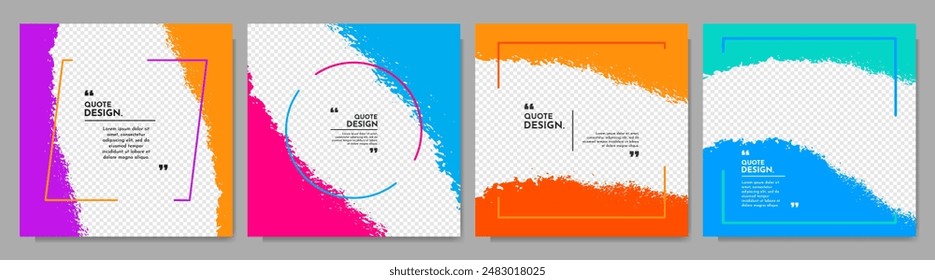 Vector illustration. Hand drawn abstract color frame set. Ink brush strokes mess. Design element for social media, web template, blog post. Paint splatter. Square format overlay with geometric frame