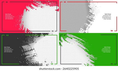 Vector illustration. Hand drawn abstract color frame set. Paint brush strokes mess with halftone dotted texture and layered 3d effect of shadow. Design for horizontal web banner, presentation template