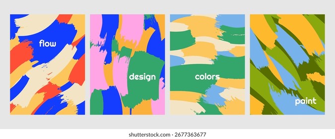 Ilustración vectorial. Conjunto de Anuncio de color abstracto dibujado a mano. Pinceladas de tinta ensucian. Diseño para cartel, invitación, Tarjeta de regalo, Cupón, cubierta del libro, Anuncio del Web. Salpicaduras de pintura. Estilo de dibujo pastel