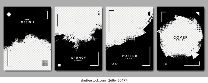 Ilustración vectorial. Capa de marcos de color negro abstracto dibujado a mano. Elementos de trazo de pincel de tinta. Diseño desordenado para el cartel, invitación, Tarjeta de regalo, Cupón, cubierta del libro, superposición de la Fotografía