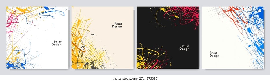 Ilustración vectorial. Conjunto de fondo cuadrado abstracto dibujado a mano. Salpicaduras de pintura de color líquido. Diseño para Plantilla de redes sociales, Anuncio de Web, poste de golpe, publicidad. Concepto de salpicadura de tinta