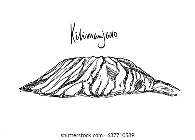 Vector illustration of hand drawn African peak Kilimanjaro. Ink drawing, graphic style. Perfect for travel, sport or spiritual designs.