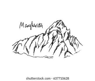Vector illustration of hand drawn African peak Margherita. Ink drawing, graphic style. Perfect for travel, sport or spiritual designs.