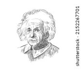 Vector Illustration Hand Drawn Albert Einstein, Vintage Style Sketch, Black Line Art Isolated on White Background, Retro Vector Illustration Template, Great Scientists.
