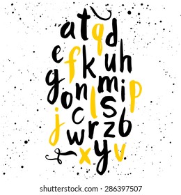 Vector illustration with hand drawn alphabet. Letters written with a brush on white background. The letters in the calligraphic style.