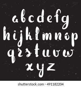 Vector illustration: Hand Drawn alphabet letters isolated on chalkboard. Modern brush lettering.