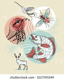 Vector illustration with hand drawn animals 