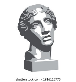 Vector illustration of hand drawn antique statue. Plaster bust of a young woman
