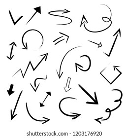 Vector Illustration Hand Drawn Arrows Set. Collection of Grunge Sketch Handmade Doodle Arrow Art