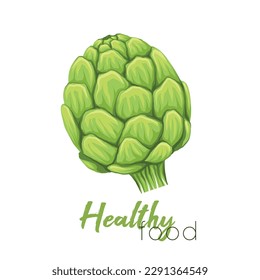 Vector illustration of hand drawn artichokes with lettering. Colorful sketch of head of cabbage healthy vegetables with hatching. Natural food clipart with lettering for menu, card and recipe book.