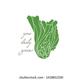 Vector illustration of hand drawn Asian greens. Ink drawing, beautiful vegetarian design elements.