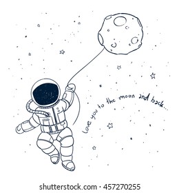 Vector Illustration of a Hand Drawn Astronaut Doodle