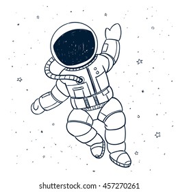Vector Illustration Of A Hand Drawn Astronaut Doodle