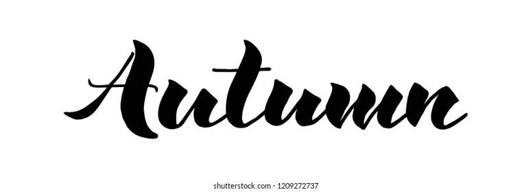 Vector illustration. Hand drawn Autumn lettering text isolated on white background. Black and white poster, can be used as design element, for prints, banner, label. EPS10