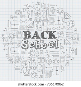 Vector illustration of Hand drawn back to school doodles with school supplies