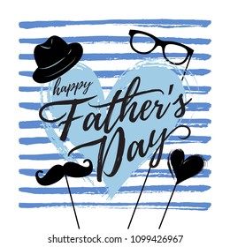 Vector illustration, hand drawn background and Happy Fathers day text. Fathers day card design.