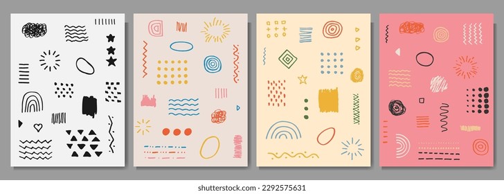 Vektorgrafik. Handgezeichnet Hintergrund. Memphis-Muster. Mode der 20er, 30er. Retro funky Grafik. Design-Elemente für Druck-, Poster-, Buch- oder Zeitschriftenabdeckung, Layout, Broschüre. Moderne moderne Kunst