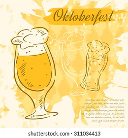 Vector illustration of hand drawn background for Oktoberfest with beer glass.