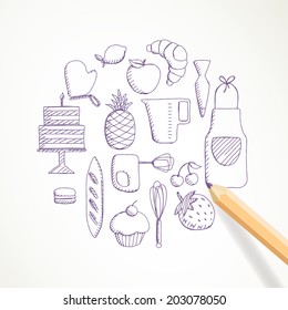 Vector Illustration of Hand Drawn Bakery Elements