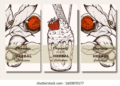 Vector illustration. Hand drawn banner. Branch, dessert