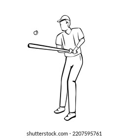 Vector illustration of hand drawn baseball player in action. Sport concept