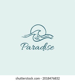 vector illustration of hand drawn beach surf paradise logo perfect for beach resort and modern company