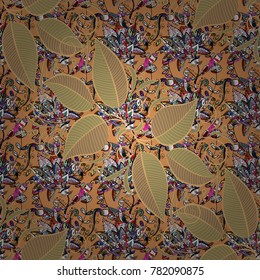 Vector illustration. Hand drawn. Beautiful fabric pattern. Doodle flowers and branches, herbs and flowers.