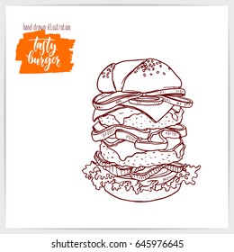 Vector illustration of hand drawn big tasty burger.
