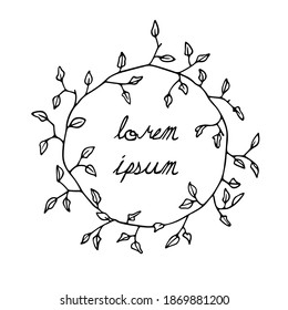 Vector illustration of hand drawn birch branches wreath. Ink drawing, wild nature elements, graphic style. Beautiful wedding or greetings design element