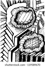 Vector illustration of hand drawn black & white pattern.