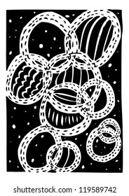 Vector illustration of a hand drawn black and white circle abstract pattern.