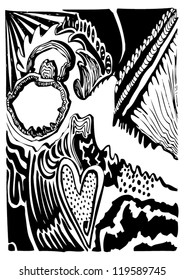 Vector illustration of a hand drawn black and white abstract pattern.