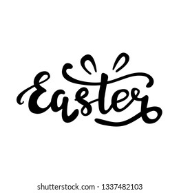 vector illustration. hand drawn black lettering easter witg rabbit ears on white background.
