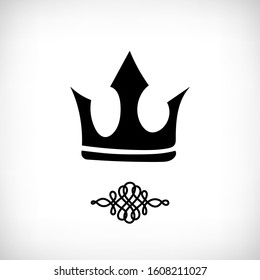 Vector illustration. Hand drawn black crown icon on the vignette background. Isolated image of crown.