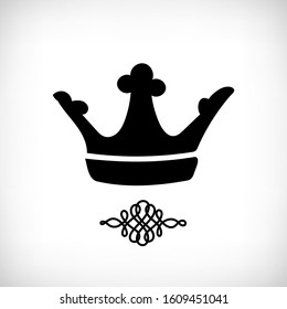 Vector illustration. Hand drawn black crown icon on the vignette background. Isolated image of crown.